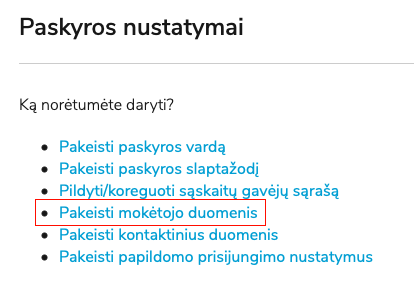 Pakeisti mokėtojo duomenis
